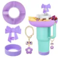 40oz tumbler snack tray set with bow straw topper and cup chain pendant for portable use - Combination 5