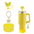Gelber 40oz Becher mit glitzerndem Schmetterling-Strohhalmaufsatz und Zubehör-Set. - Set 19 (Ohne Becher)