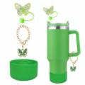 Grünes Trinkbecher Zubehörset mit Schmetterling Strohhalmtopper und Silikonmanschette. - Set 20 (Ohne Becher)