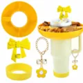 Detailed view of 40oz tumbler snack tray set, bow straw topper, and cute chain pendants. - Combination 6