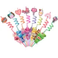 Valentine's day reusable curly straws set with cute party favor card toppers for kids gifts. - Style 1