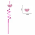 Cannuccia di plastica a spirale per bambini con cuore glitterato, rosa, lunghezza 27cm. - Rosa