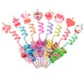 Valentine's Day reusable crazy loop drinking straws set with cute cartoon toppers for kids party. - Style 3