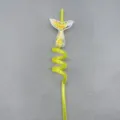 Yellow spiral drinking straw with clear glitter mermaid tail, fun party drink accessory. - Yellow