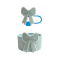 Siliconen bekerhoes en rietjeshoes set met schattig strik design, anti-kras beker accessoires. - Blauw (zonder beker)