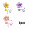Colorful flower straw covers set of 3 with cute butterfly and star charms for DIY cups. - Without Cup and Straw / Combination 2