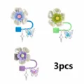 Silicone straw cover set with colorful flower and butterfly charm for daily tumbler use. - Without Cup and Straw / Combination 3
