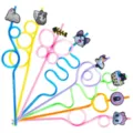 Colorful cartoon cat shaped crazy loop drinking straws set variant with cute decorative charms. - 24 Pcs/Set / Style 1