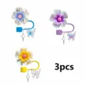 Colorful flower straw charms 3pcs set, cute Y2K butterfly star DIY dust cover pendant. - Without Cup and Straw / Combination 4