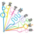 Cannucce pazze colorate con topper a lettere stampa mucca accessori divertenti per feste - modello 2 / Set da 24