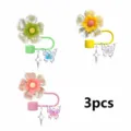 Cute colorful flower straw charms with butterfly and star pendants, 3pcs cute dust covers. - Without Cup and Straw / Combination 5