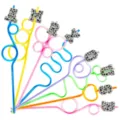 Cannucce ricce colorate con ciondoli lettere maculate stile mucca accessori per feste. - modello 3 / Set da 24