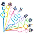 Colorful cute cartoon cat plastic crazy drinking straws with lovely silicone charms for party. - 24 Pcs/Set / Style 3