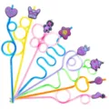 Colorful funny crazy drinking straws with cute cartoon charms, flexible shaped party plastic straw. - Style 1 (24 Pcs/Pack)