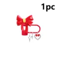 Red bow straw cover resin dust plug with star heart pendant cute drink accessory 1pc - Solid Red Bowknot / Red Bow