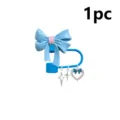 Cute blue bow straw cover with star and heart charms, resin straw topper dustproof plug. - Blue Bow Style / Blue Bow