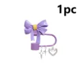 Purple bow straw cover cute resin straw topper dust proof cap with sparkling star heart charms - Purple Bow Style / Purple Bow