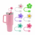 Cute silicone cherry blossom straw cover set, dustproof reusable tumbler straw tips for cups. - 6 Pieces/Pack