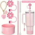 Ensemble d'accessoires pour tasse rose avec capuchons de paille et botte en silicone. - Lettre A