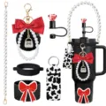Stanley tumbler accessories set pearl strap bow keychain diamond straw topper lip balm bag - Picture 2