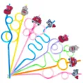 Set di paglia da bere fantasia colorata San Valentino con ciondoli auto e cuore carini - Stile 1 / 24 Pezzi/Confezione