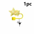 Mignon couvercle de paille double étoile jaune avec pendentif cœur argenté anti-poussière 1pc - Sans Gobelet ni Paille / 4