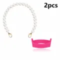 Pearl chain strap and silicone ring set for cup decoration, portable and stylish. - Two-Piece Set / Rose Red