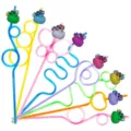 Colorful cartoon duck crazy loop plastic drinking straws, cute party drink accessories set. - 24 Pieces/Pack / Style 1