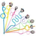 Colorful cute cartoon tooth curly drinking straws fun dental party accessories for kids - Style 1 / 24 Pieces/Pack / Multicolor