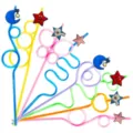 Colorful cartoon star moon drinking straws variant, cute party decorative plastic curly silly straw. - 24 Pcs/Set / Multicolor