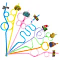 Colorful school themed crazy loop plastic drinking straws with cute cartoon PVC charms for kids. - Style 3