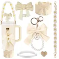 Cute bow cup accessories set silicone boot macrame strap charm keychain for tumbler - Set 1 (6-Piece Set)