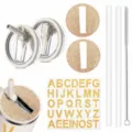 40oz tumbler lid replacement DIY rhinestone alphabet stickers set with straws and cleaning brush. - Combination 1