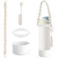 Handmade macrame water bottle strap set with silicone boot pouch and accessories for cups. - Style 33