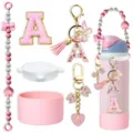 Kit d'accessoires gourde en silicone avec lanière et charms lettre pour décoration tasse - Lettre A / Set 4 (tasse non incluse)