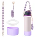 Handmade macrame water bottle strap set with silicone boot and flower charms detail view - Style 38