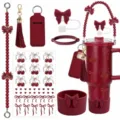 Ensemble d'accessoires de tasse Stanley nœud rouge perle sangle paille et housse tasse - Set 11 (tasse non incluse)