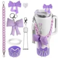 Becher Zubehörset mit gesteppter Schleife, Acryl Kettenriemen, Strohhalmabdeckung und Schutzhülle. - Set 7