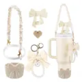 Joli couvercle de paille nœud sangle tressée chaîne de perles accessoires de tasse. - Série 7