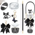 Details of tumbler accessories set including bowknot decoration, butterfly keychain and cup sleeve. - Combo 1 (8-Piece Set)