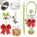 Tumbler accessory set with cute bows, silicone boot, strap, and charms for daily use. - Combo 2 (8-Piece Set)