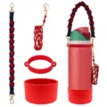 Handmade woven water bottle strap set with silicone boot and lipstick pouch accessories. - Style 42