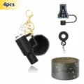 4pcs Mini Tumbler Keychain Pompom Letter Straw Cover Silicone Boot Set Accessories Cup Charm - Letter A / Set 2