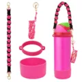 Handcrafted braided water bottle strap set with silicone boot and lipstick mesh pouch details. - Style 44