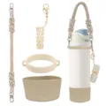Handmade macrame water bottle strap set with silicone boot and mini lipstick pouch. - Style 43
