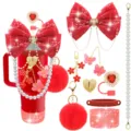 Stanley Becher Zubehör roter Schleife Strohhalm Topper Perlenkette niedliche Tasse Deko Set - Stil 4