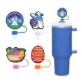 Easter silicone straw covers cap topper for 10mm tumbler straws cute reusable cartoon design set - Style 2