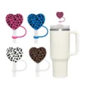 Cute silicone heart leopard straw cover set with a large insulated tumbler for daily use. - Style 3