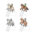 Cute equestrian horse silicone straw cover topper for tumbler cups, durable and reusable. - 8mm Silicone / Style 9
