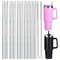 Set of glitter straws and cleaning brushes with pink and black tumblers for daily use. - Transparent Glitter